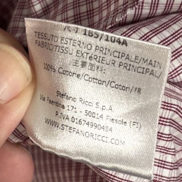 Stefano Ricci Dress Shirt Men’s Size 17/43 White Red Check Cotton Button Up - Picture 8 of 16